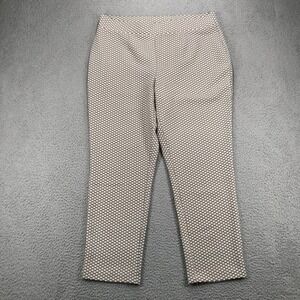CHICOS Easywear Pants Size L/12 (2) Straight Leg Pull On Brown Fan Print‎